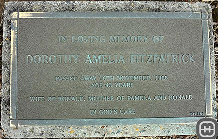 Burial Plaque for Dorothy Amelia [ms Morris] Fitzpatrick