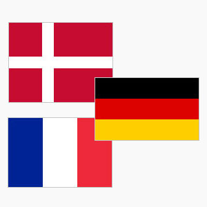 Display showing the flags of Denmark, Germany and France