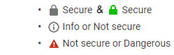 Image of secure, not secure or dangerous browser symbols