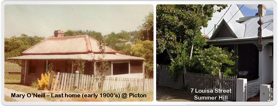 Mary's last home at Picton and the place of her death at Summer Hill